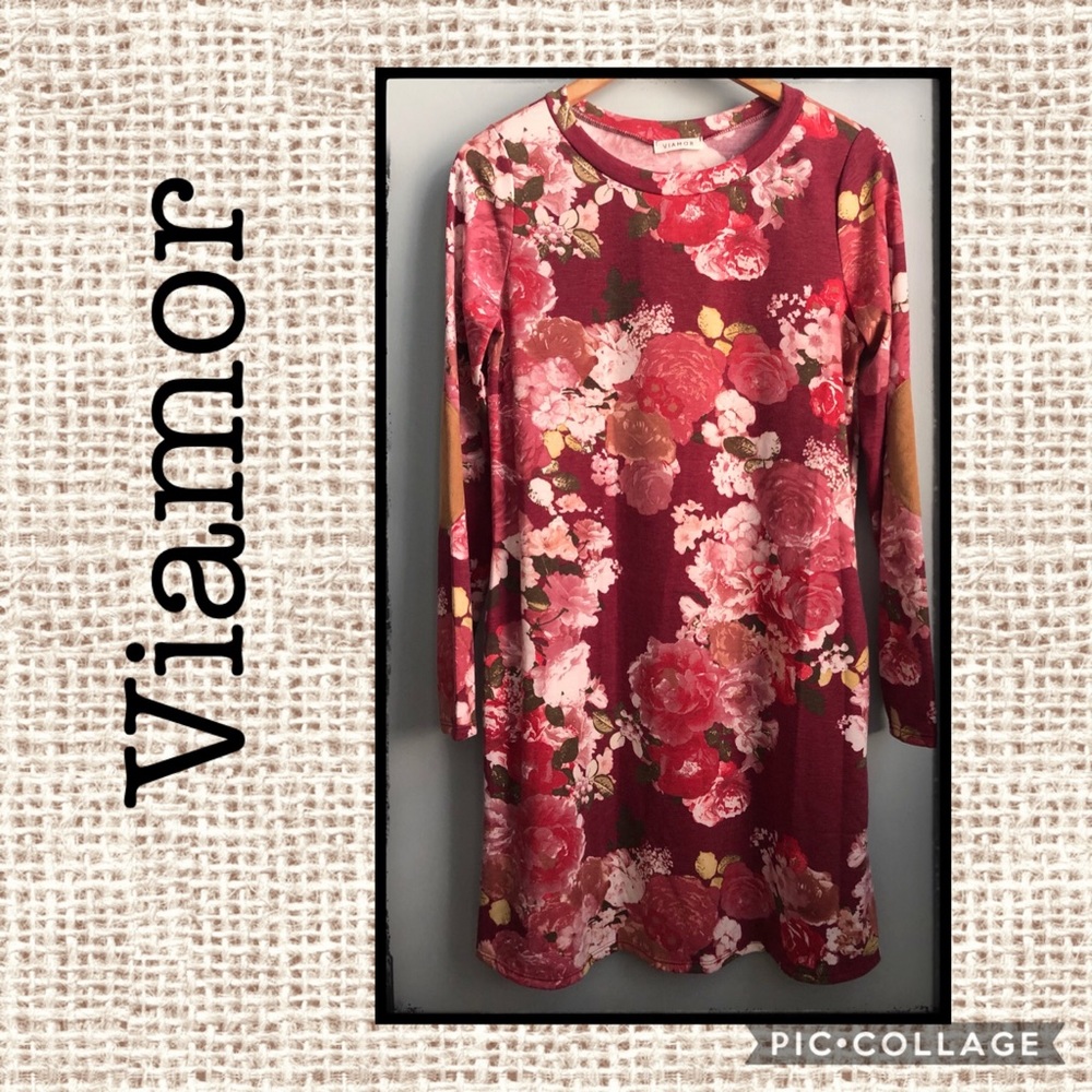 Nwot Viamor Flowered Long Sleeve Dress